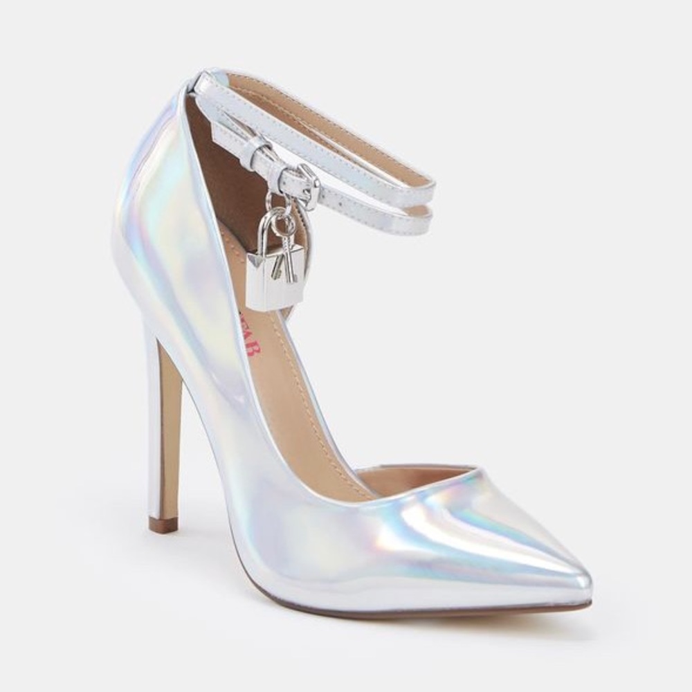 Silver Holographic High Heels with Ankle Padlock JustFab